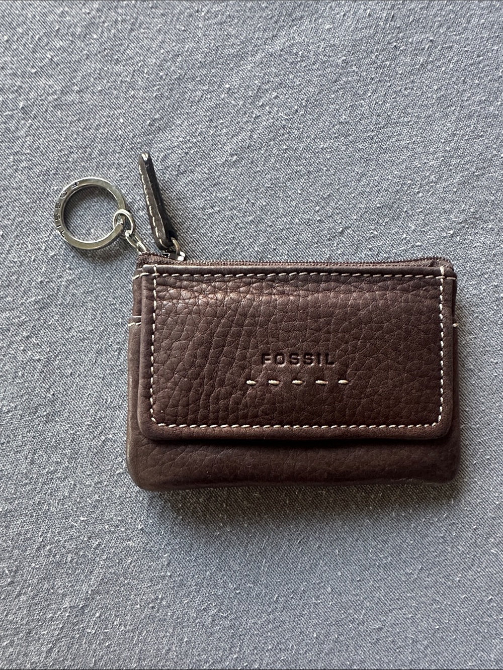 Vintage Fossil Brown Leather Key & Card Holder with Key Ring